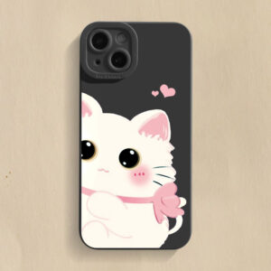 Cute Cat Silicone Phone Case For iPhone 11 12 13 14 15 Pro Max XS X XR 7 8 14 6 Plus SE 2020 Camera Lens Protection Cover