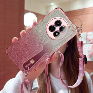 For Realme 12 5G 12x 5G Narzo 70x 5G C65 5G Flash powder electroplating Wrist strap bracket Phone Case Whit lanyard