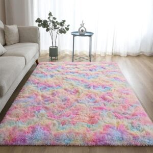 VIKAMA Tie-Dye Plush Carpet Large Area Living Room Floor Mat Home Decor Kawaii Soft Non-Slip Bed Blanket For Children’s Bedroom