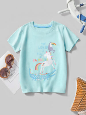 Girls’ cotton short sleeve T-shirt trend new summer dress unicorn cartoon print top