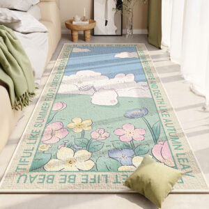 VIKAMA Crystal Pile Carpet Small Fresh Flowers Living Room Washable Non-Slip Dirty Resistant Mats Bedroom Bedside Rugs