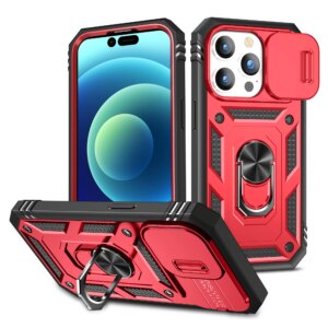 Heavy Duty Case For iPhone 15 Pro 14 Plus 13 Pro Max 12 11 XS Max X 8 7 Slide Camera Build in 360 Degree Rotate Kickstand Case