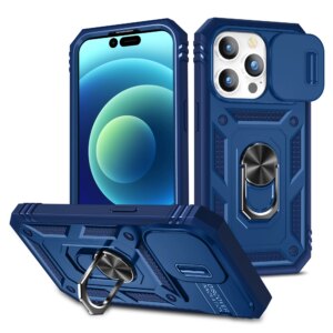 Heavy Duty Case For iPhone 15 Pro 14 Plus 13 Pro Max 12 11 XS Max X 8 7 Slide Camera Build in 360 Degree Rotate Kickstand Case