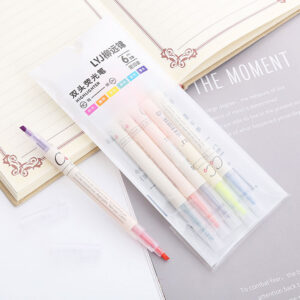 1set Double-ended Highlighter 6 Color Pointed Head / Oblique Head Large Capacity Planner Marker Pen Focus Marker Pen