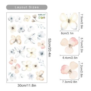 Boho Style Flowers Leaves Watercolor Wall Sticker Nursery Vinyl Wall Art Decals for Living Room Bedroom Kids Room Home Decor