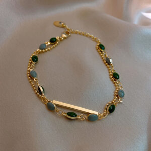 Vintage Double Layer Bracelet Fashion Trendy Green Beads Chain Bracelet WEIRUI