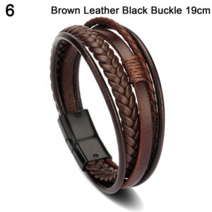 Trendy Leather Bracelets Stainless Steel Multilayer Braided Rope Bracelets WEIRUI
