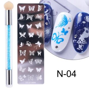Nail Stamping Plates Set Silicone Stamper Brush Nail Art Stamp Polish Transfer Stencils Flower Geometry Template Tools Maniucre