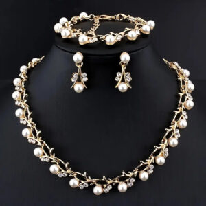 3pcs Sweet Jewelry Set Artificial Pearl Pendant Banquet Party Women’s Romantic Pearl Necklace Earrings Bracelet Accessories Set