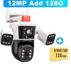 6K 12MP WiFi IP Camera Outdoor Three lens Panoramic View PTZ IP Camera AI Tracking Security Protection CCTV Video Surveillance
