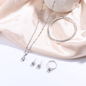 Luxury Women Ring Necklace Earrings Rhinestone Bracelet Female Casual Ladies Jewelry Set Qoddess