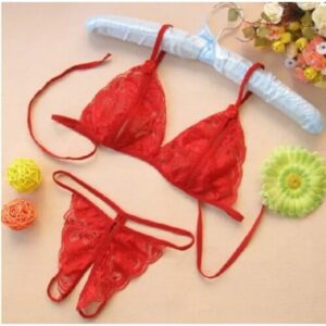 Sexy Underwear Three-point Open Cleavage Bikini Lace Pajamas Thong Two-piece Set.