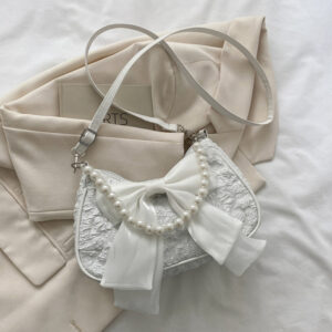 Pearl Vintage Handbag Bow Crossbody Bag Fashionable Women’s Trendy Shoulder Bag