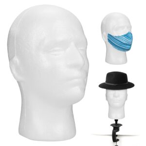 Man Styrofoam Mannequin Head Model Hat Display Stand Black 48.5cm Head Circumference Accessories 12.6inch Tall DIY Stable Base