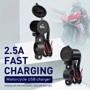 New Style Motorcycle Phone Charger 5V 2.5A Waterproof with Handlebar Mounting Bracket USB Fast Charging Mini Switch