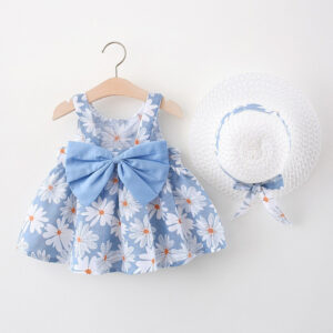 2023 Summer New Baby Dress Small Daisy Cotton Princess Dress Big Bow Sling Children’s Clothing Gift Hat