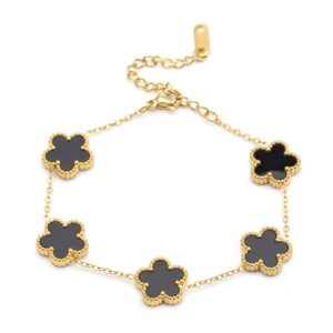 Adjustable Gold-Plated Stainless Steel Plant Flower Bracelet With Five Leaf Petals Women’s Luxury Gifts Clover