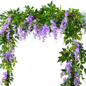2Pcs Garden Silk Wisteria Vine Artificial Wisteria Flowers Hanging Garland for Outdoor Ceremony Wedding Arch Floral Decoration