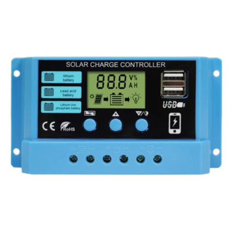 Solar Controller 12V/24V 30A 20A 10A Solar Regulator PWM Battery Charger LCD Display Dual USB 5V Output