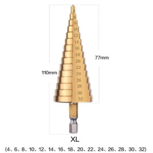 1/4″ Hex Shank Step Drill Bit 4-12mm/4-20mm/4-32mm Cone Titanium Coated Metal Hole Cutter HSS High Speed Steel Quick Change