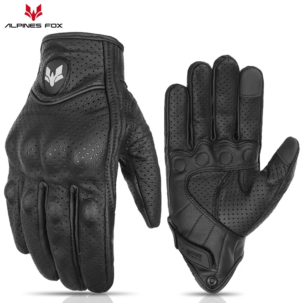 Retro Motorcycle Leather Gloves Men Summer Perforated Vintage Leather Motorbike Motorcross Cycling Guantes Moto Biker Glove