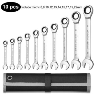 Ratcheting Combination Wrench Set,Metric Chrome Vanadium Steel Hand tool sets Universal Key Wrenches Spanner with Carrying Bag