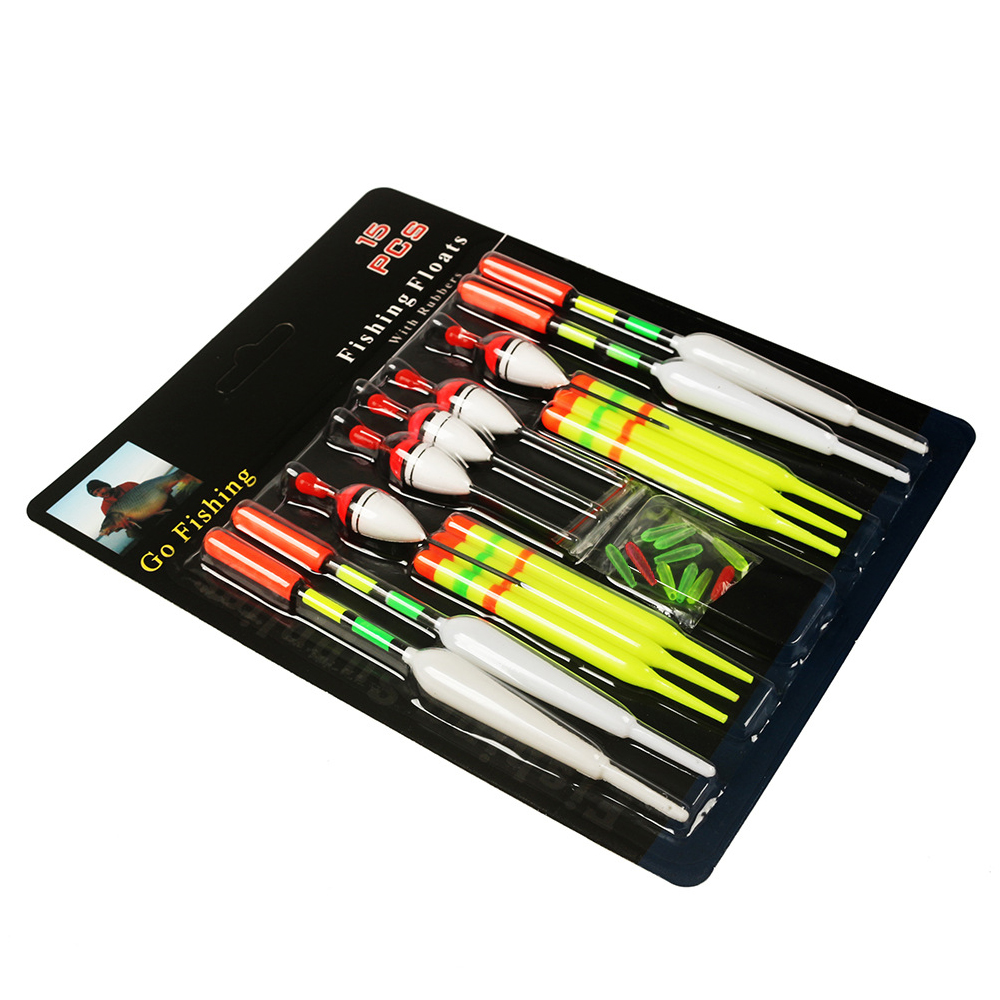 15Pcs/Lot Fishing Floats Set Buoy Bobber Fishing Stick Floats Fluctuate Mix Size Color Flotador For Fish Accessories Buoyb