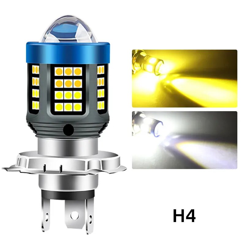 1pc H4 BA20D H6 LED Motorcycle Headlight CSP Dual Color White Yellow Hi Lo Beam Lens Fog Lamp for Motobike Scooter Running Light
