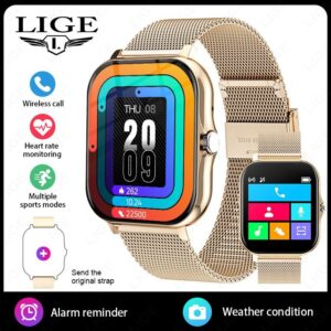LIGE Women Smart Watch Men Full Touch Screen Heart Rate Fitness Tracker Ladies Watch Bluetooth Call Smart Clock For Android IOS