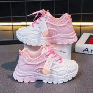 Girls Sports Shoes Breathable 2023 Summer New Korean Style Children’s Net Shoes White Shoes Female Students Running Shoes Soft Sole