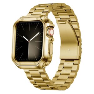 For Apple Watch Ultra Band 49mm 45mm 44mm 42mm 41mm 40mm 38mm Stainless Steel Strap with TPU Case IWatch Bracelet 9 8 7 6 5 4 SE