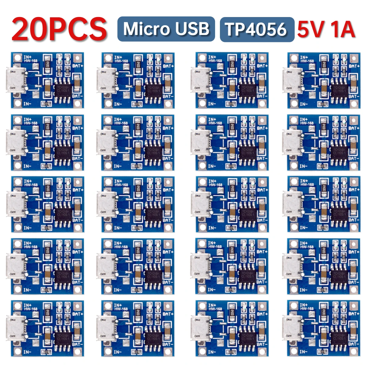 1-20PCS TP4056 5V 1A 18650 Lithium Battery Charger Module Type-C/Micro USB/Mini USB Charging Board With Protection Dual Function