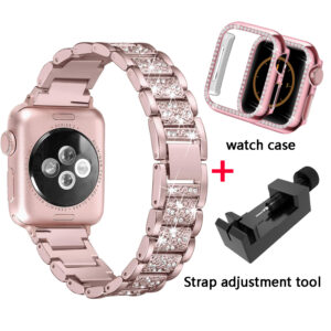 Diamond Case+With Strap For Apple Watch Ultra 2 49mm Band 45mm 41mm 42mm 38mm Stainless Steel Bracelet iWatch SE 6 7 8 9 40 44mm
