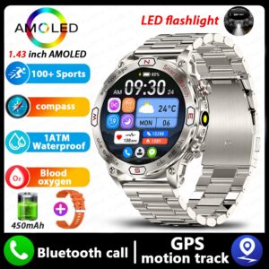 2024 New AMOLED Smart Watch Men Outdoor Military IP68 Waterproof Fitness Tracker Compass 1.43 inch Talking Smartwatch For Xiaomi