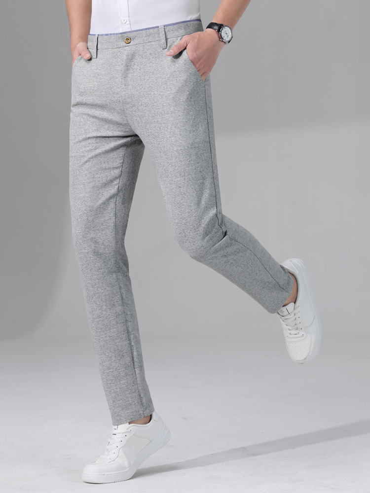 New Men's Summer Breathable Cotton Linen Fabric Casual Pants Summer Thin Classic Work Formal Party Straight Trousers Grey Blue