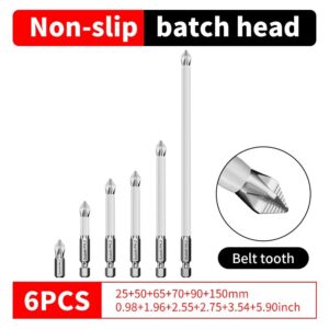 6 PCs Non-Slip Magnetic Cross Head Household Electric Driver Screw Set – High Hardness Hand Drill Bits for Electric Screwdrivers