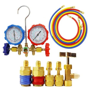 Manifold Gauge Set HVAC A/C Refrigeration Charging Service with Hoses Adjustable Couplers Adapter Can Tap R410A R22 R134a R404A