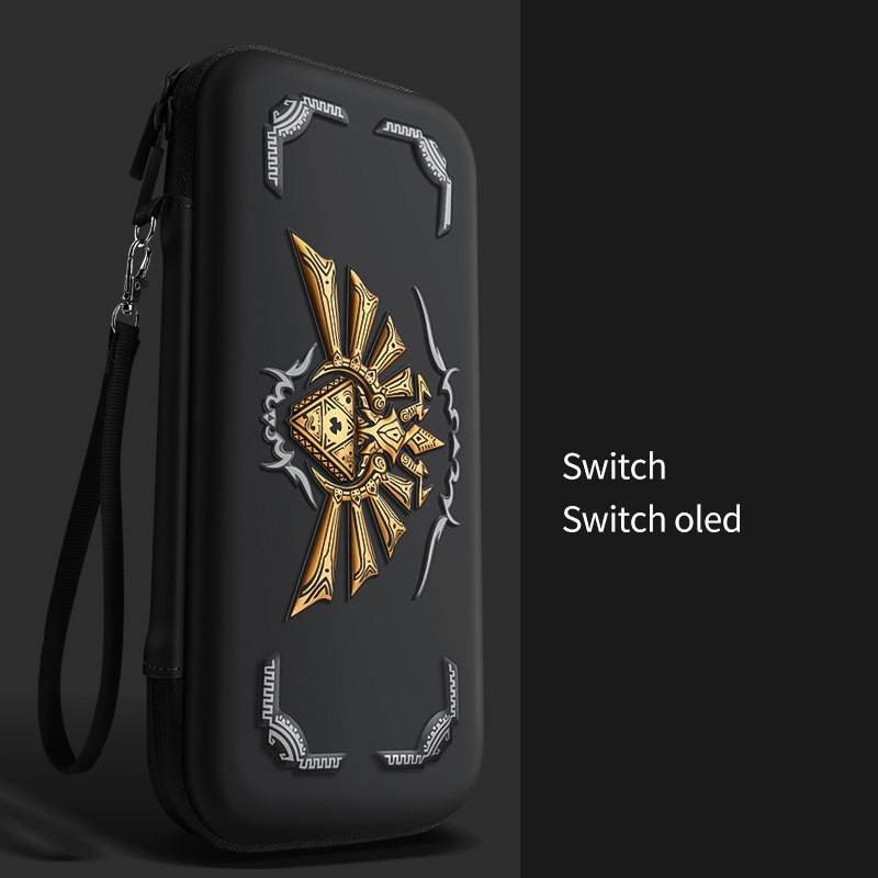 For Nintendo Switch/ Switch OLED Console Storage Bag Game Theme for Zelda Shekah Slate Waterproof Hard Case with 10 Card Slots