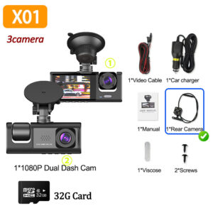 1080P Car Dvr 3 Camra Dash Cam for Cars Camera for Vehicle Recorder Video Front and Rear Camera W/ IR Night Vision Dashcam