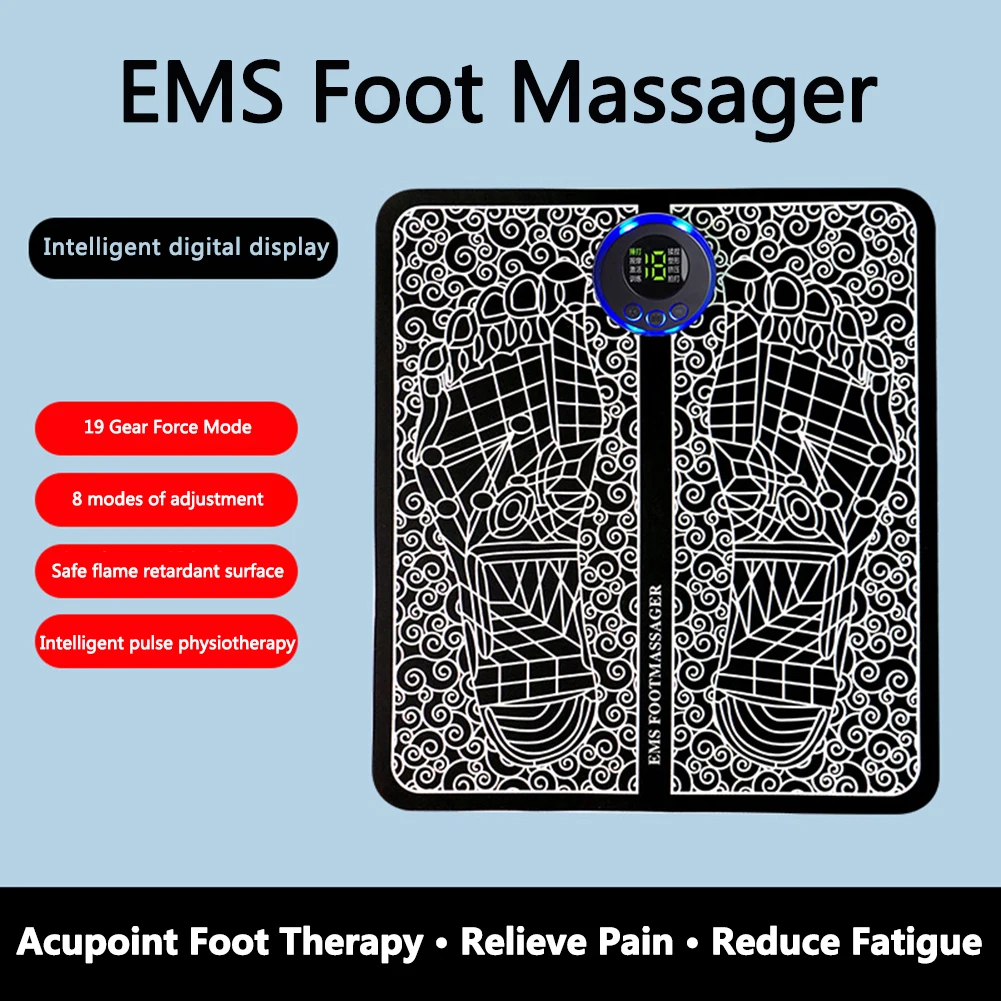 EMS Foot Massager Pad 8 Modes USB Rechargeable Electric Feet Massage Mat Remote Control Leg Muscle for Home