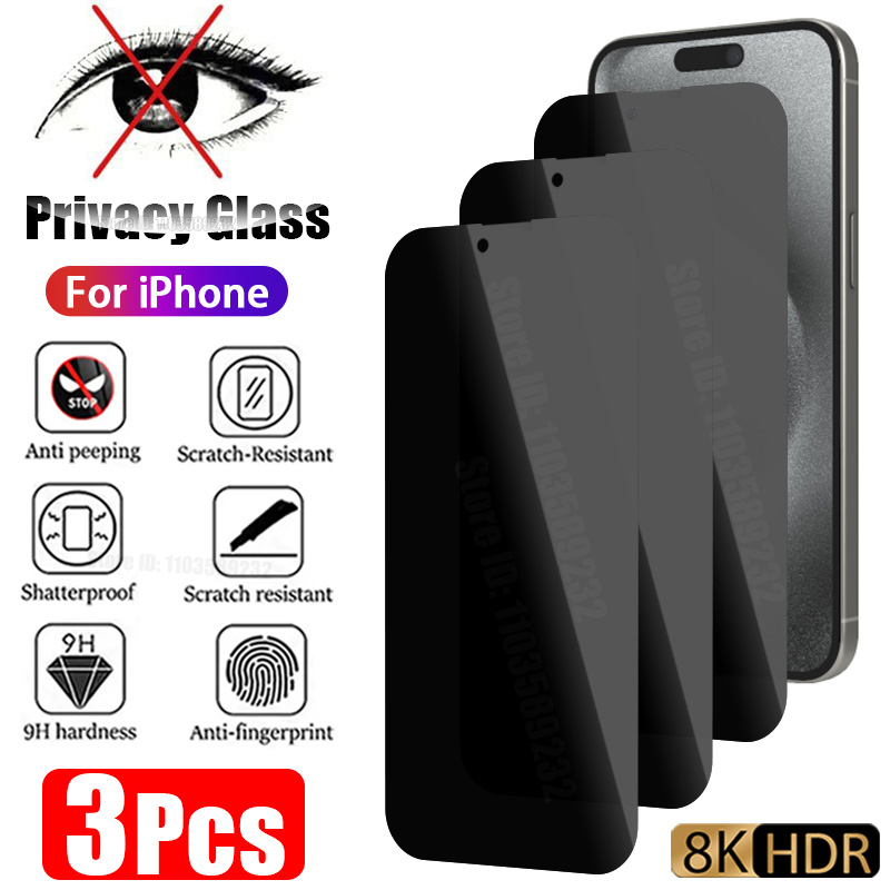 3Pcs Privacy Glass for iPhone 15 14 13 12 11 Pro Max Plus Mini Anti-Spy Screen Protector For iPhone 7 8 6S X XS XR SE 2020 2022