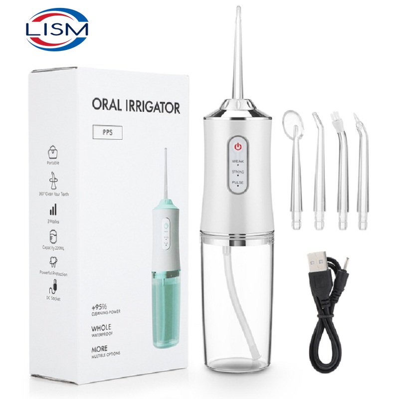 Oral Irrigator Portable Dental Water Flosser USB Rechargeable Water Jet Floss Tooth Pick 4 Jet Tip 220ml 3 Modes IPX7 1400rpm