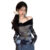 Women Mesh Tops Long Sleeve Off-shoulder Slim Fitted Top Tee Shirts