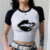 Gothic Lip Design Graphic Print Summer Selection Slim Fit Midriff-Baring T-Shirt