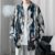 Hong Kong style silk satin flower shirt men’s fashion handsome smooth vertical loose long sleeve retro loose printed oil painting shirt