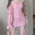 One-character Collar Pink Sweet Plaid Dress Fairy New Summer Slimming Retro Short Dress Long-sleeved One-step Dress