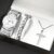 3Pcs Men’s Fashion Business Casual Three Eyes Calendar Luminous Digital Steel Band Quartz Watch Crystal Necklace Bracelet Set