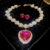 2 Pcs Rhinestone Heart Pendant Necklace Set Exaggerated Geometric Earring Light Luxury Temperament Fashion Women’s Jewelry Sets