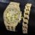 2Pcs Fashion Trend Luxury Luxury Hip Hop Three Eyes Rome Full Of Diamonds British Watch Atmospheric Diamond Bracelet Gift Set