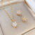 DIEYURO 316L Stainless Steel Lovely White Crystal Flower Charm Necklace Earrings For Women Girl New Trendy Jewelry Set Gift
